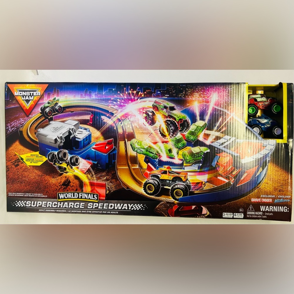 Monster Jam World Finals Supercharge Speedway Playset With 2 Monster Trucks